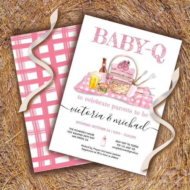 Baby Q Barbecue Shower Pink Picnic Invitation (Creator Uploaded)