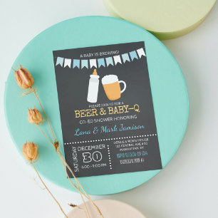 Baby-Q BBQ Baby is Brewing Boy Invitation