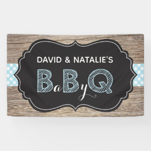 Baby Q BBQ Baby Shower Banner Blue
