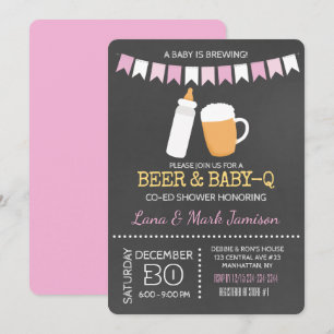 Baby-Q BBQ Beer Shower Co-Ed Girl Invitation Pink