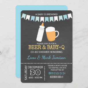 Baby-Q BBQ Beer Shower Invite (Blue Back)
