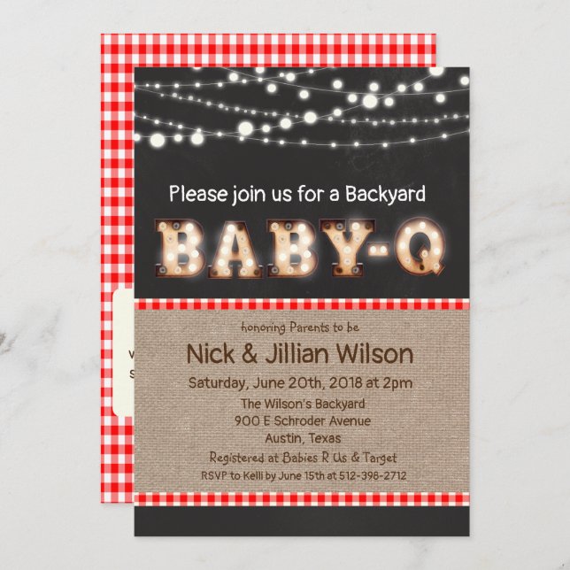 Baby Q BBQ Chalkboard Baby Shower Invitation (Front/Back)