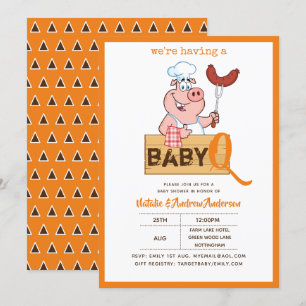 Baby-Q BBQ Cute Pig Chef Modern Boy Girl Invitation