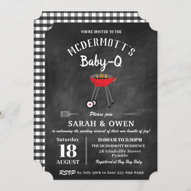 Baby-Q BBQ Party Backyard Barbecue Baby Shower  In Invitation (Front/Back)