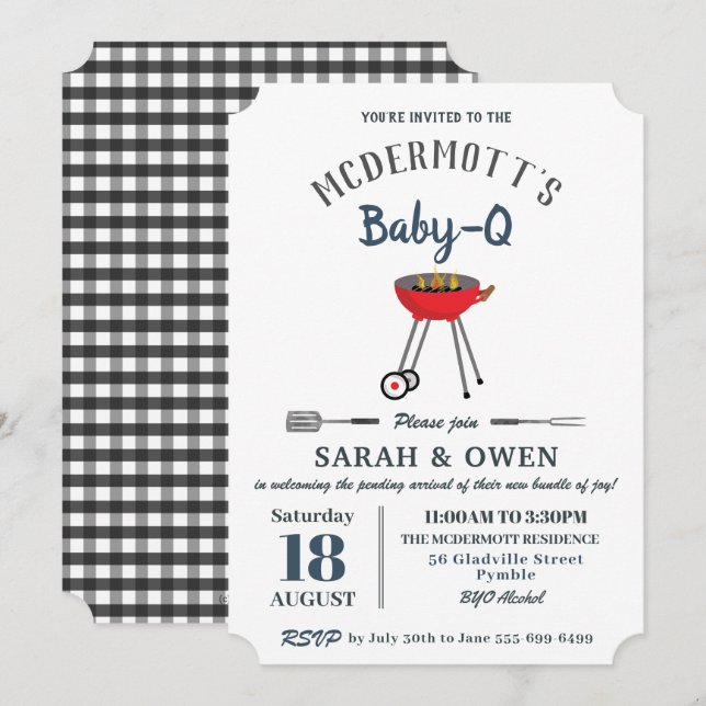 Baby-Q BBQ Party Backyard Barbecue Baby Shower  Invitation (Front/Back)