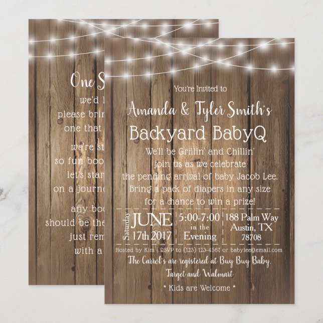 Baby-Q BBQ Wood Rustic Gender Neutral Baby Shower Invitation (Front/Back)