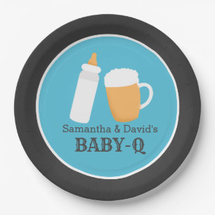 Baby-Q Beer Barbecue Co-Ed Shower Plate - Blue