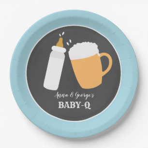 Baby-Q Beer Barbecue Co-Ed Shower Plate - Blue