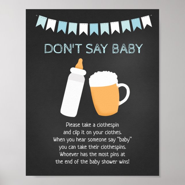 Baby Q Beer Boy Baby Shower Don't Say Baby Game Poster (Front)