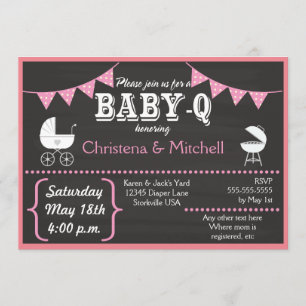 Baby-Q Chalkboard Baby Shower Invitations (Pink)