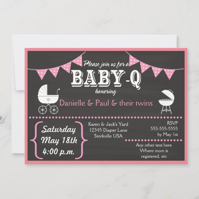 Baby-Q Chalkboard Baby Shower Invitations (Pink2) (Front)