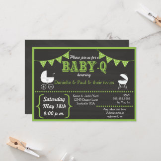 Baby-Q Chalkboard Green Baby Shower Invitation