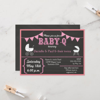 Baby-Q Chalkboard Pink Baby Shower Invitation