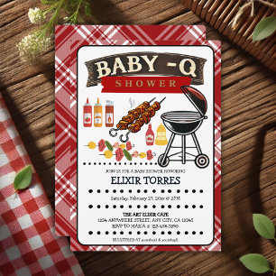 Baby-Q Chequered Red & Black Grill Baby Shower Invitation