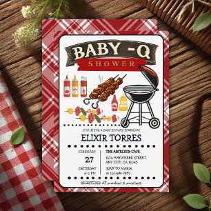 Baby-Q Chequered Red & Black Grill Baby Shower Invitation
