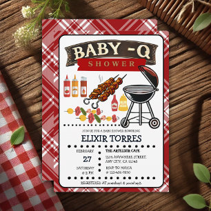 Baby-Q Chequered Red & Black Grill Baby Shower Invitation