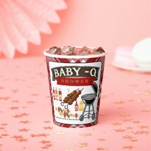 Baby-Q Chequered Red & Black Grill Baby Shower Paper Cups
