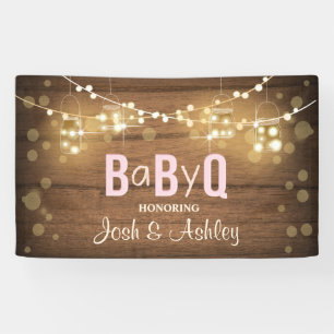 Baby Q Coed BBQ Baby Shower Backdrop Banner Rustic