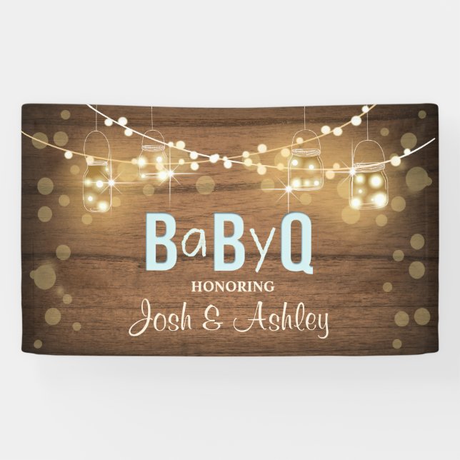 Baby Q Coed BBQ Baby Shower Backdrop Banner Rustic (Horizontal)