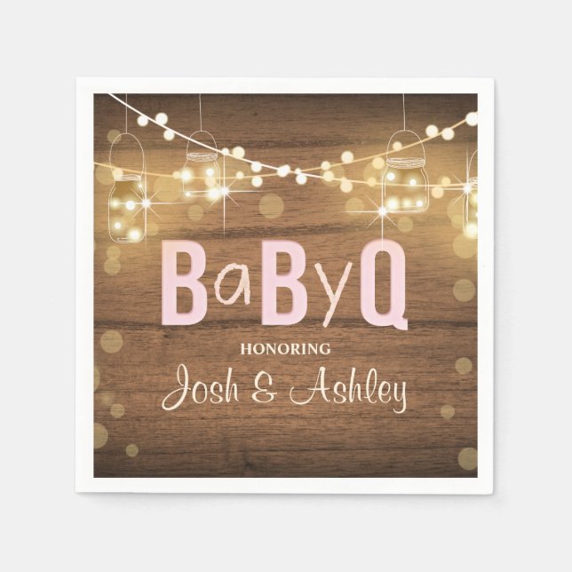 Baby Q Coed BBQ Baby Shower Paper Napkins Rustic (Front)