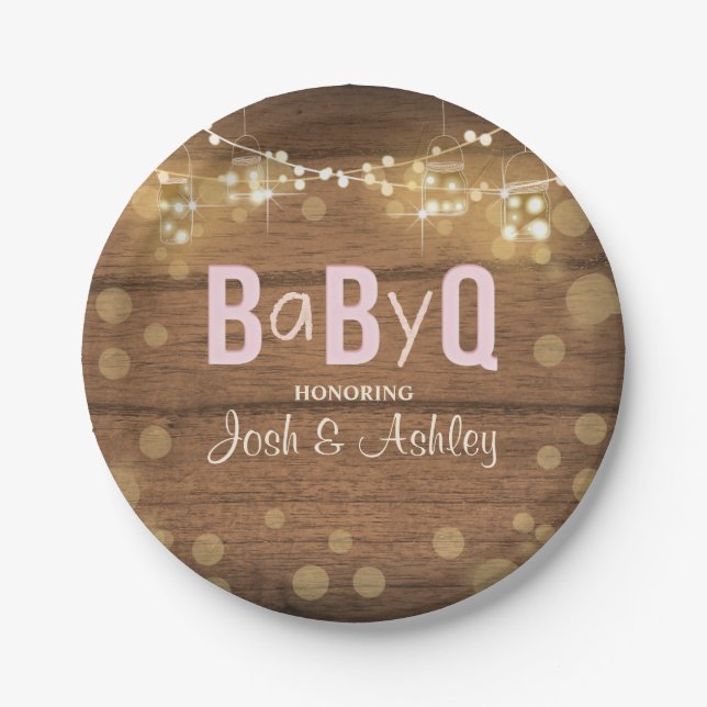 Baby Q Coed BBQ Baby Shower Paper Plates Rustic (Front)