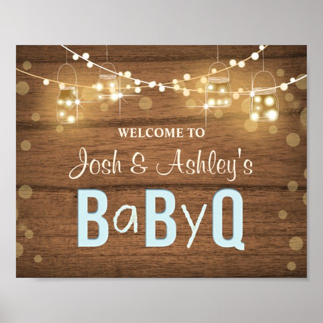 Baby Q Coed BBQ Baby Shower Welcome Sign Rustic (Front)