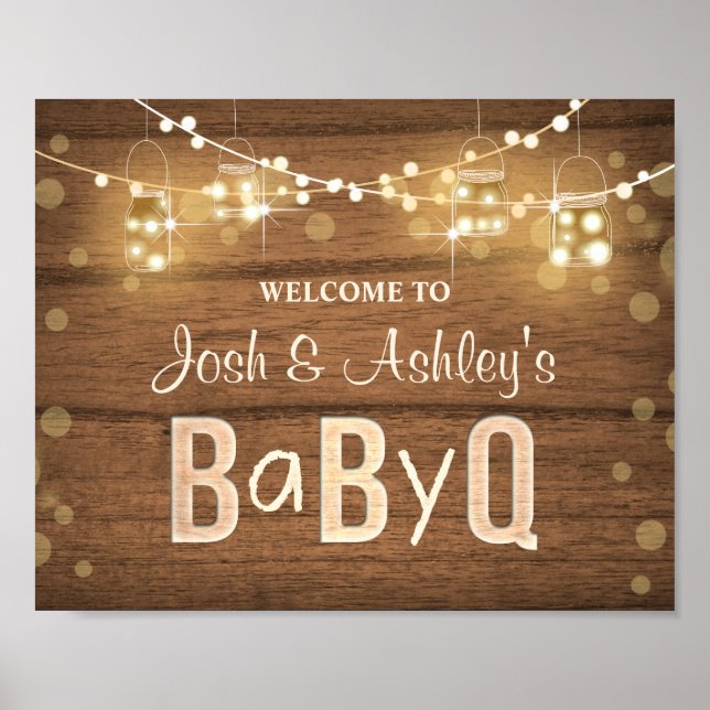 Baby Q Coed BBQ Baby Shower Welcome Sign Rustic (Front)