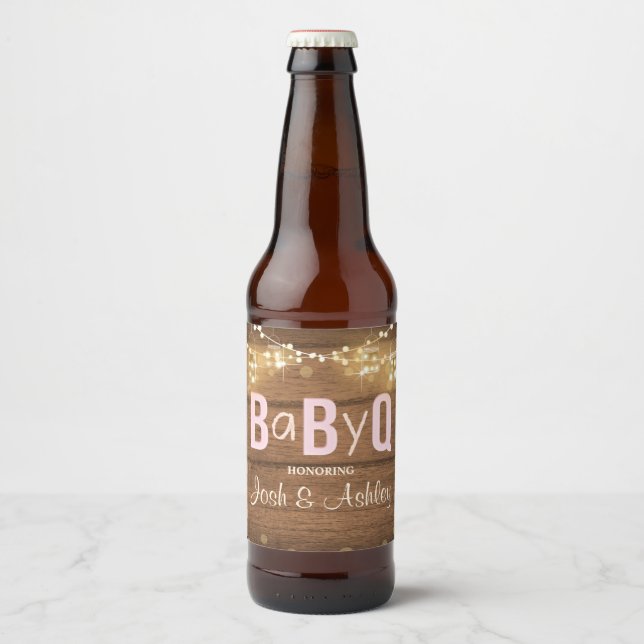 Baby Q Coed BBQ Baby Shower Wine Bottle Label Wood (Front)
