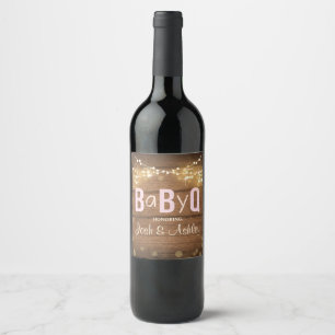 Baby Q Coed BBQ Baby Shower Wine Bottle Label Wood