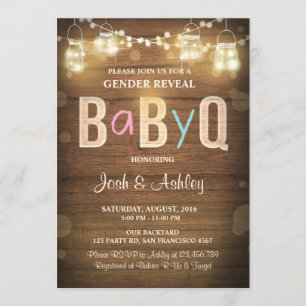 Baby Q gender reveal BBQ Baby Shower Rustic Wood Invitation
