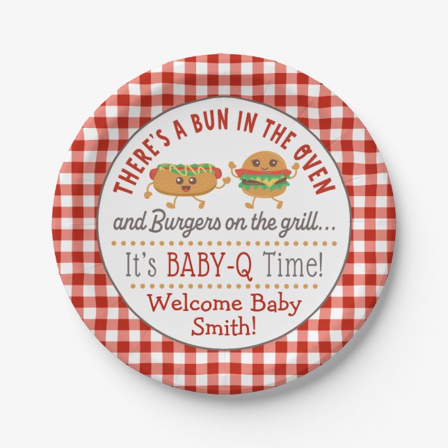 Baby-Q gender reveal BBQ Paper Plate (Front)