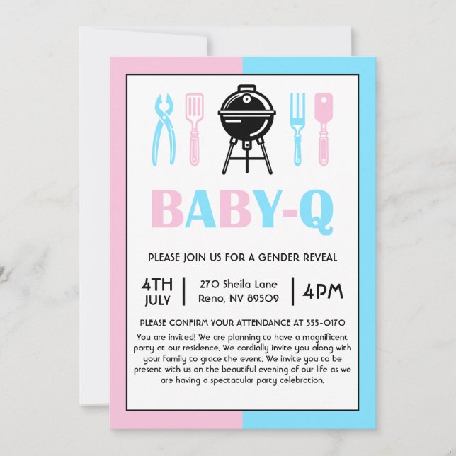 Baby Q Gender Reveal Lunch Invitation (Front)