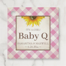Baby Q Gingham and Sunflower Thank You Pink