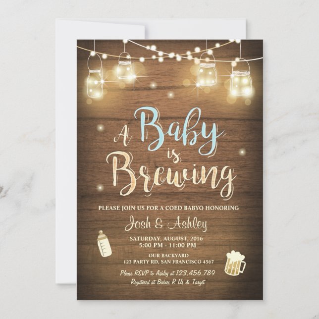 Baby Q invitation Coed BBQ Baby brewing Boy blue (Front)