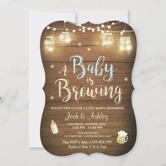 Baby Q invitation Coed BBQ Baby brewing Boy blue (Front)