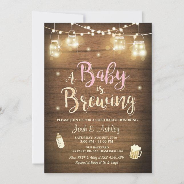 Baby Q invitation Coed BBQ Baby brewing Pink Girl (Front)
