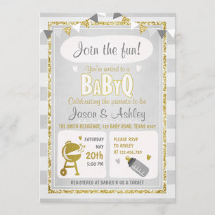 Baby Q invitation Coed BBQ Baby Shower Invite Grey
