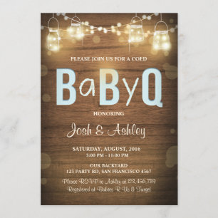 Baby Q invitation Coed BBQ Baby Shower Rustic Blue