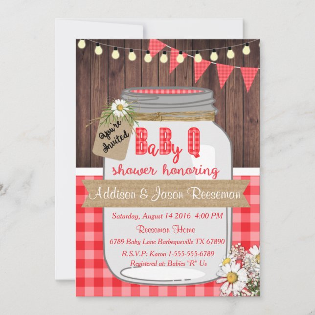 Baby Q Mason Jar Baby Shower Invitation BBQ (Front)