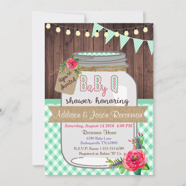 Baby Q Mason Jar Baby Shower Invitation BBQ (Front)