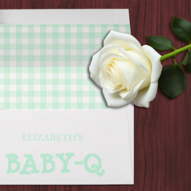 Baby-Q Mint Green Gingham Baby Shower Envelope (Creator Uploaded)