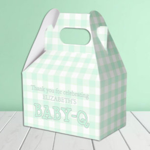 Baby-Q Mint Green Gingham Baby Shower Favour Box