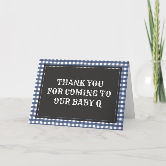 Baby Q Navy Plaid Baby Shower Thank You Card (Front)