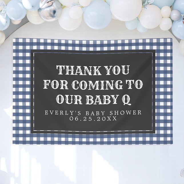 Baby Q Navy Plaid Baby Shower Welcome Banner (Creator Uploaded)