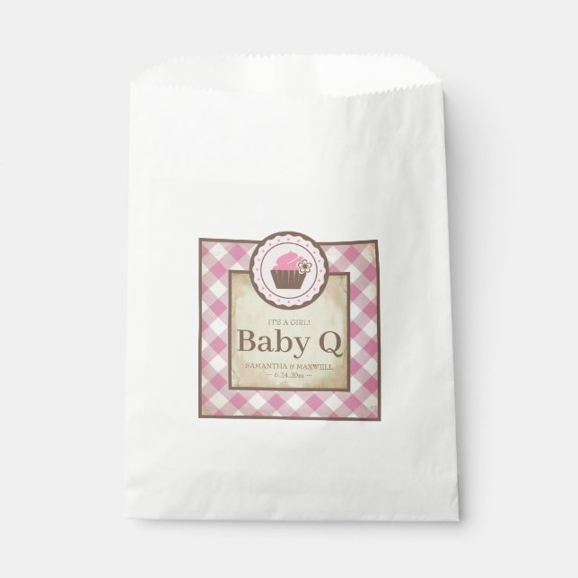 Baby Q Pink Gingham and Cupcake Favour Bags (Front)