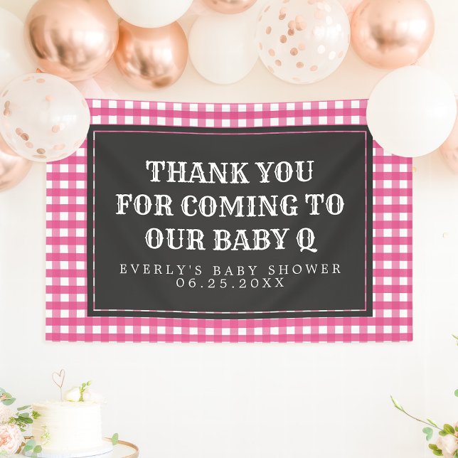 Baby Q Pink Plaid Baby Shower Welcome Banner (Creator Uploaded)