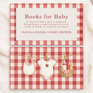 Baby Q Red Gingham Books for Baby Shower Enclosure Card