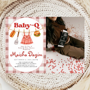 Baby-Q Red Gingham Girl Baby Shower Photo Invitation