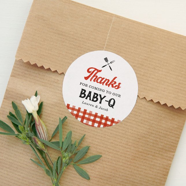 Baby Q Rustic Couples Baby Shower Classic Round Sticker (Creator Uploaded)
