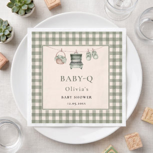 Baby Q Sage Gingham Clothesline Grill Paper Napkin